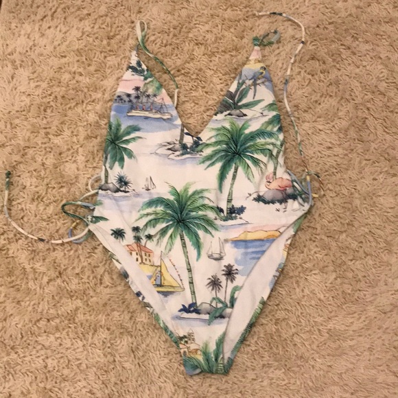 Tropical Print High-leg Zara One Piece Swimsuit